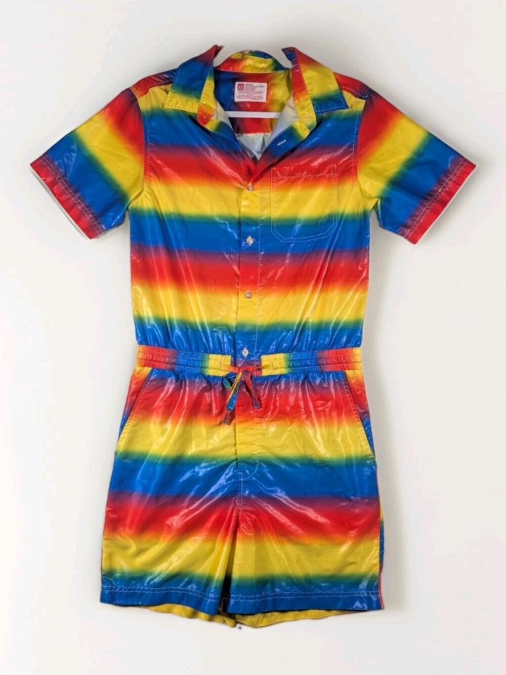 Vintage Rainbow Ombre Romper Jumpsuit XS Festival Pride Button Front